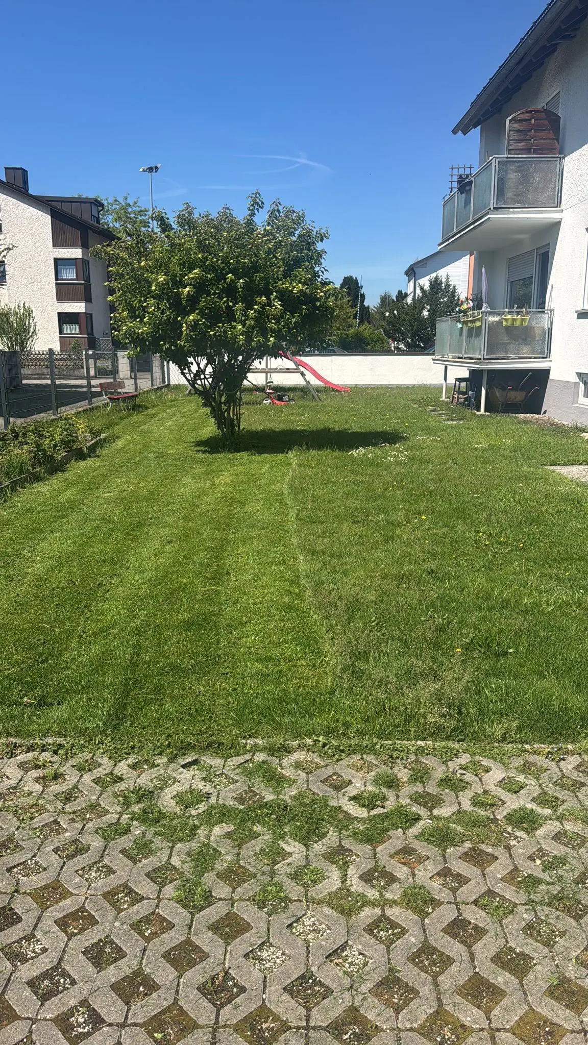 Rasenpflege München auf Wohnanlage mit Gartenfläche